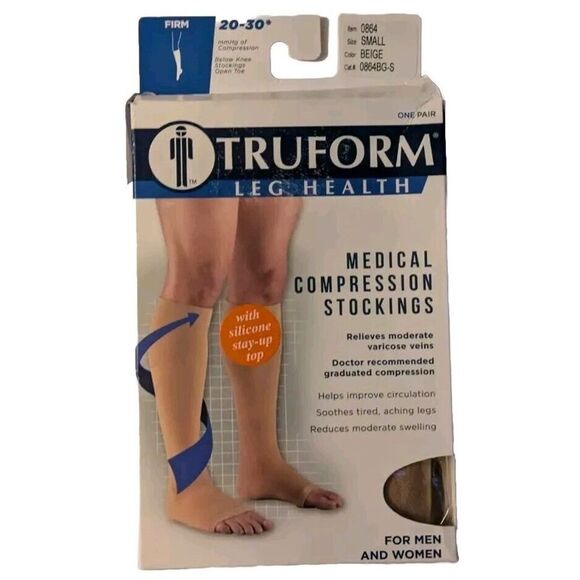 NIP Medical Compression Stockings Below Knee Beige Truform 0864BG-S  Small New - Picture 1 of 7